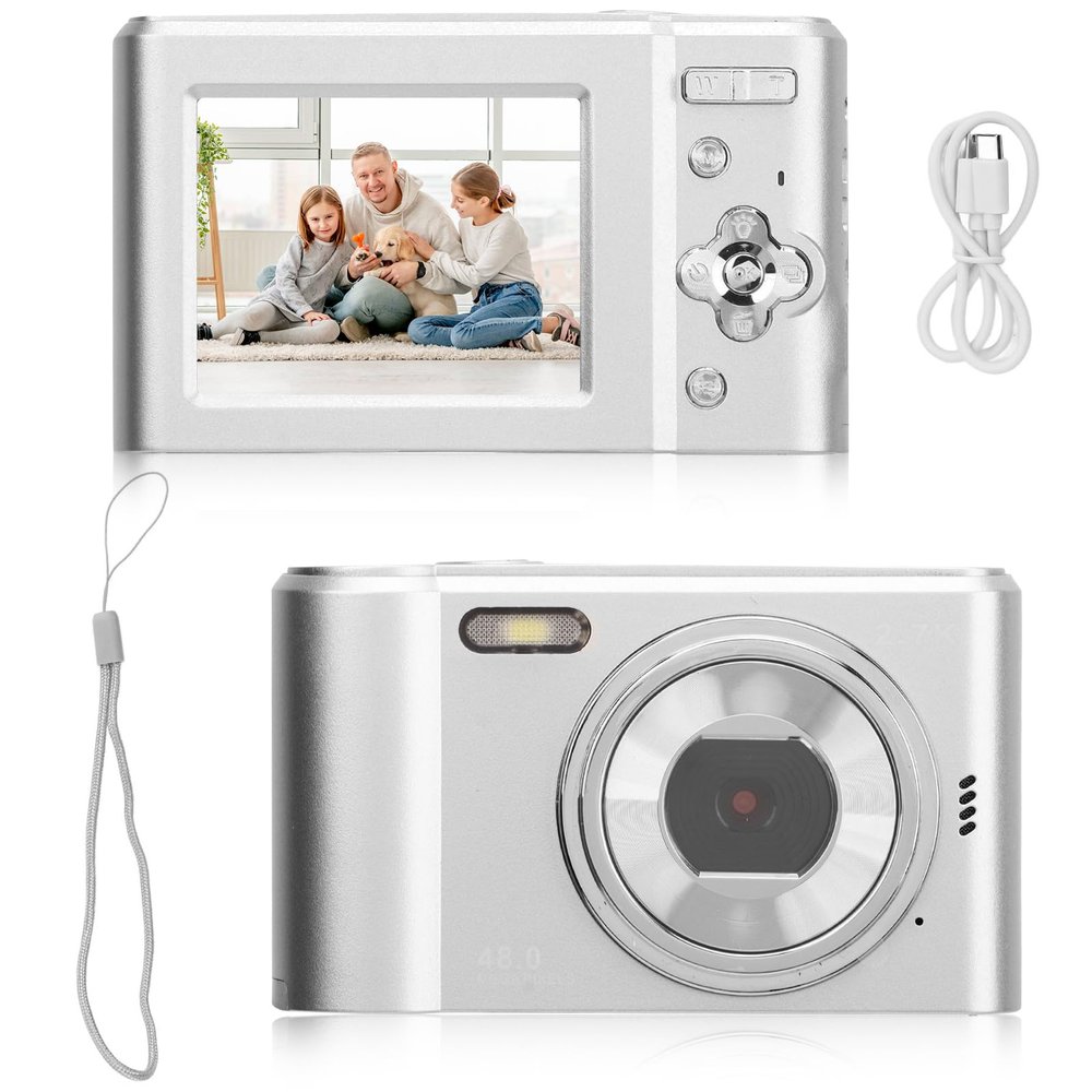 Digital Camera, 48MP 2.7k 8X Zoom HD Auto Focus Vlogging Camera with 2.4 Inch Screen, Portable Travel Compact Point Shoot Camera for Teens Students Boys Girls Seniors Gift
