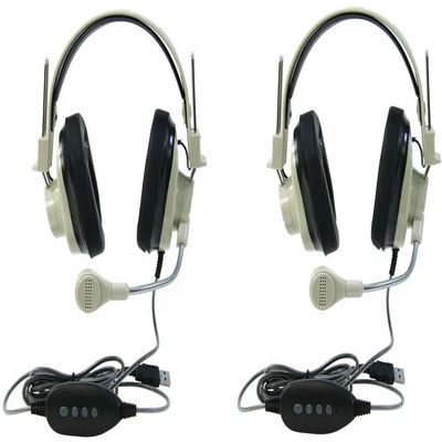 3066-USB CT Pack of 2 Deluxe Over-Ear Stereo Headset, Beige; Gooseneck Microphone; USB Plug; 6-foot Long 2-layered Cut-and-chew-resistant Cord; Adjustable Headband; Noise-reducing Ear-cups