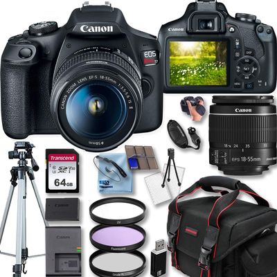 Canon EOS Rebel T7 DSLR Camera with EF-S 18-55MM F/3.5-5.6 is II Lens + 50'' Tripod + Camera Shoulder Bag + Deluxe Accessory Bundle, Black (Renewed)