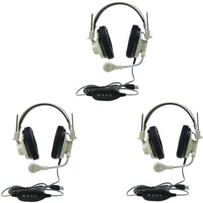 3066-USB CT Pack of 3 Deluxe Over-Ear Stereo Headset, Beige; Gooseneck Microphone; USB Plug; 6-Foot Long 2-Layered Cut-and-chew-Resistant Cord; Adjustable Headband; Noise-reducing Ear-Cups