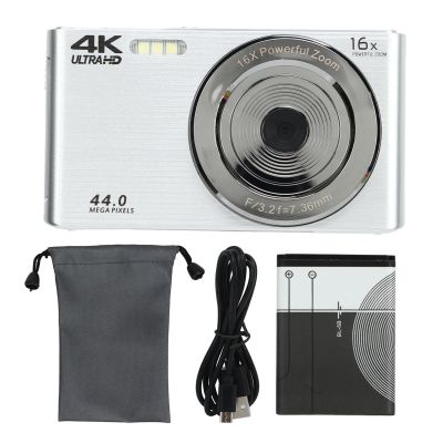 16X Digital Zoom Camera, High Resolution, Built in Fill Light, Easy to Use for Kids Students Seniors, 4K 44MP Compact Portable Camera, (Silver)
