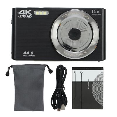 16X Digital Zoom Camera, High Resolution, Built in Fill Light, Easy to Use for Kids Students Seniors, 4K 44MP Compact Portable Camera, (Black)