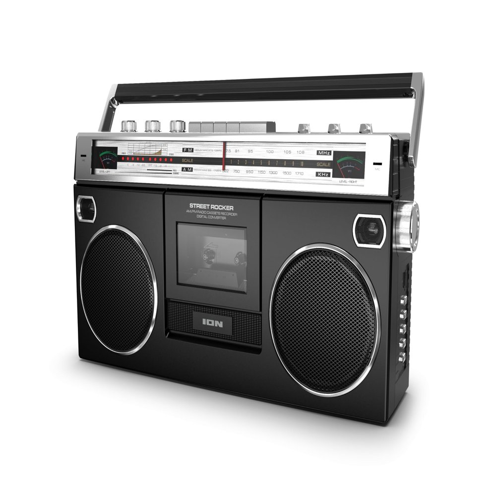 Ion Audio 1980S-Style Portable Bluetooth Boombox AM/FM Radio Cassette Player Recorder, VU Meters, USB Recording, Dual Full-Range High Bass Speakers (Black)