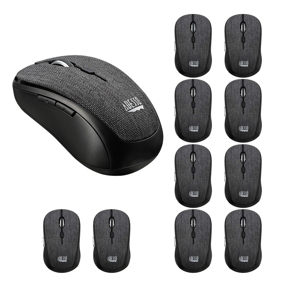 Adesso Lot of 10 Pcs Multipack iMouse S80B 24Ghz Fabric Wireless Black Fabric Mini Optical Mouse