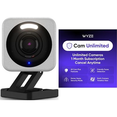 Wyze Cam v4 Grey 2-pack with Wyze Cam Unlimited Monthly, covers Unlimited Wyze cameras, Auto-Renews at $9.99/Month, Activation Required, Cancel Anytime