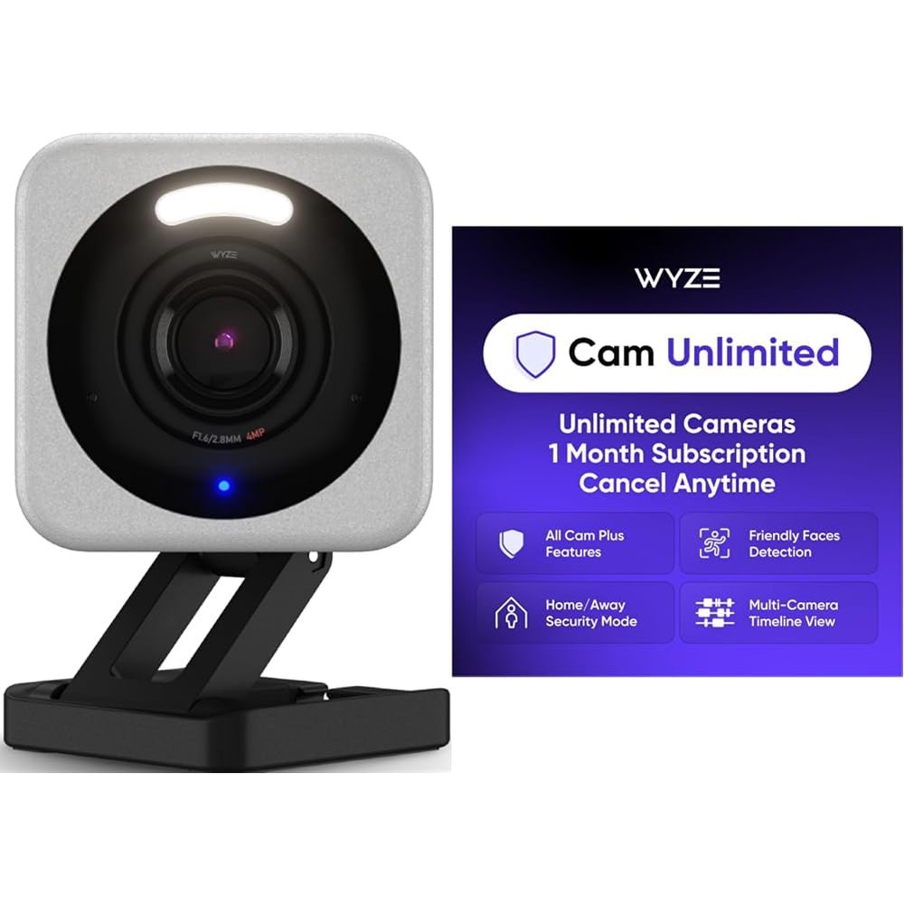 Wyze Cam v4 Grey 2-pack with Wyze Cam Unlimited Monthly, covers Unlimited Wyze cameras, Auto-Renews at $9.99/Month, Activation Required, Cancel Anytime