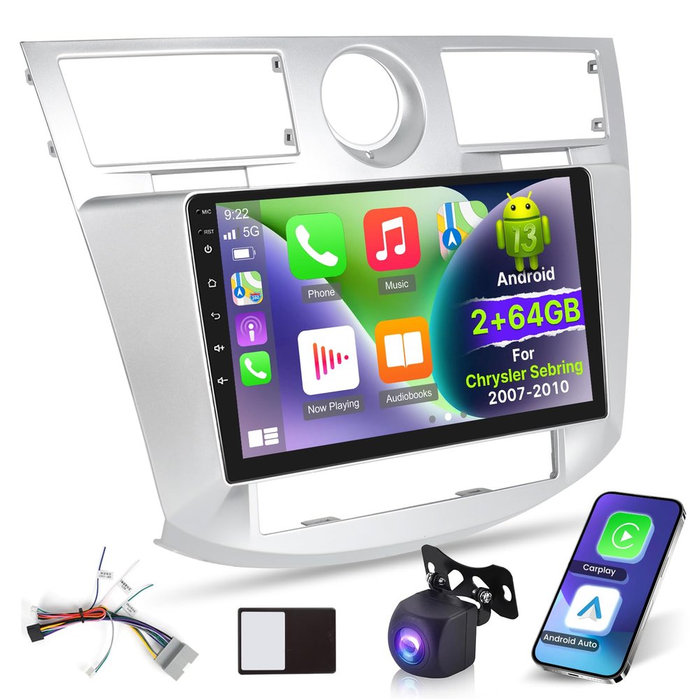 [2+64G] for Chrysler Sebring 2007 2008 2009 2010 Android Car Radio with Wireless Carplay and Android Auto - 9 Inch Touchscreen Car Stereo - DSP/Multiple UI/WiFi/GPS/SWC + AHD Backup Camera