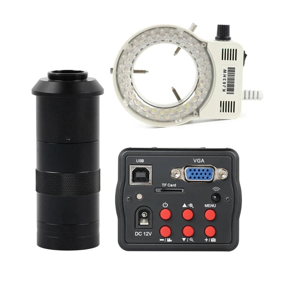 LIUZHENZHEN 1080P VGA USB TF Video Recorder Industrial Electronic Digital Video Microscope Camera for Phone CPU PCB Repair Soldering(100x Lens with Light)
