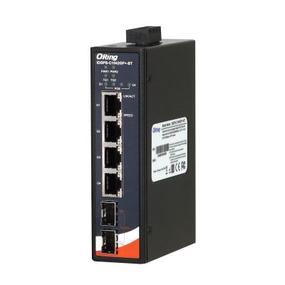 IDGPS-C1042GP+-BT | Industrial Unmanaged 2.5G PoE Switch, 4 x 2.5GBASE-T Ports and 2 x 1G/10GBase-X SFP+ Slots, IEEE 802.3bt, ORing Industrial Networking