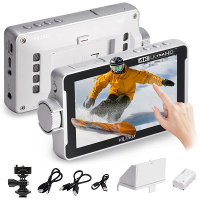 VILTROX DC-V1 5.5 Inch Touchscreen Camera Field Monitor, 4K HDMI DSLR Camera Monitor with Battery Sunshade Input Output Peaking Focus Assist 3D LUT 160 Wide View Angle DC 12V Type-C 5V in, White
