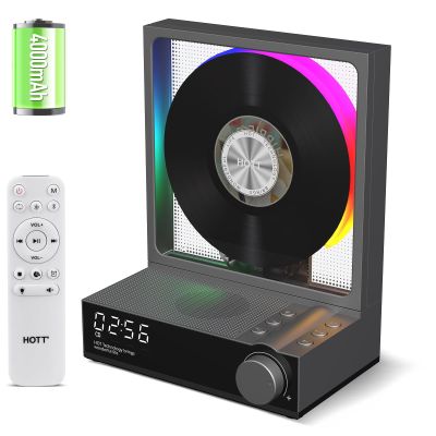 HOTT Portable CD Player,Retro Bluetooth 5.3 CD Players for Home,Music Player with HiFi Speaker,4000mAh Recheageable/Remote Contro/RGB Night Light/Sleep Timer/U Disk/Micro SD/AUX Desktop CD Players
