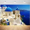 10x8ft Greece Backdrop Santorini Island Village Scenery Photography Background Greece Themed Party Wedding Engagement Photoshoot Decorations Birthday Baby Shower Supplies Photo Booth Props view 1