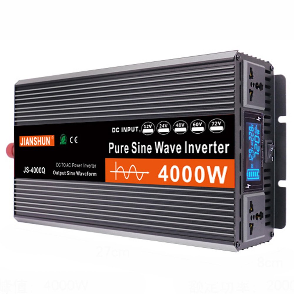 3000W 4000W 5000W 6000W (Peak) Pure Sine Wave Power Inverter, Intelligent Solar Power Inverter 12V/24V DC to 110V AC Converter with LCD Display, AC Outlets,for RV Truck Camping,4000W-24V