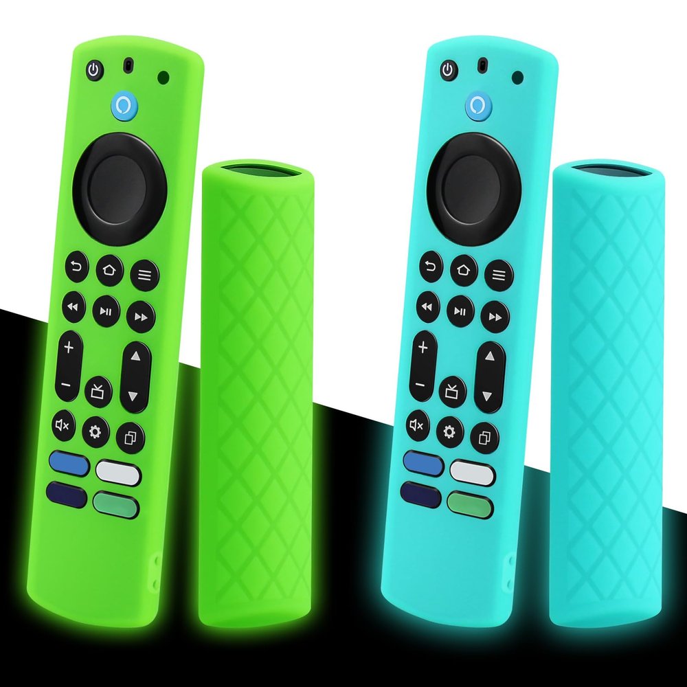 2-Pack Glowing Green + Glow Blue Remote Cover Compatible with Alexa Fire TV Stick 4K Max Remote Controls, Anti-Slip Silicone Protective Case with Lanyard, GITD!