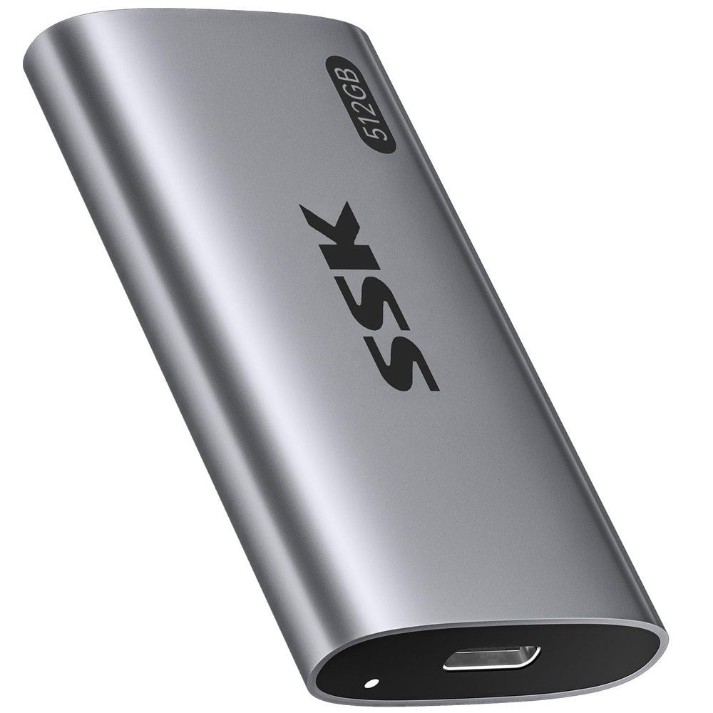 SSK 512GB SSD External Hard Drive, Portable SSD Up to 550MB/s Fast Solid State Drives External, USB 3.2 Gen2 for iPhone 15/16 Pro, Win, Mac, Android with LED Light, Trim, Smart Supported