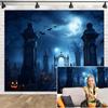 Leowefowa 15x8ft Vinyl Halloween Backdrop Pumpkin Cemetery Full Moon Night Gloomy Photography Background Halloween Party Decorations Spooky Themed Background Studio Props view 2