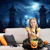 Leowefowa 15x8ft Vinyl Halloween Backdrop Pumpkin Cemetery Full Moon Night Gloomy Photography Background Halloween Party Decorations Spooky Themed Background Studio Props view 3