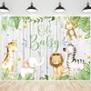 CRTPOD Baby Shower Jungle Safari Backdrop Oh Baby Cartoon Green Leaves Wooden Background Newborn Photography Banner for Baby Birthday Party Decorations Photo Studio Photobooth Props 10x6.5ft view 1