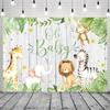 CRTPOD Baby Shower Jungle Safari Backdrop Oh Baby Cartoon Green Leaves Wooden Background Newborn Photography Banner for Baby Birthday Party Decorations Photo Studio Photobooth Props 10x6.5ft view 2