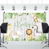 CRTPOD Baby Shower Jungle Safari Backdrop Oh Baby Cartoon Green Leaves Wooden Background Newborn Photography Banner for Baby Birthday Party Decorations Photo Studio Photobooth Props 10x6.5ft view 3