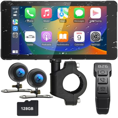 FancyTiger 5.5" Portable Motorcycle Carplay with Android Auto Waterproof Carplay Screen, GPS Navigation System, Siri, Google Assistant, Motorcycle Dash Cam, Accessories for Men, Dual 1080P HD Camera