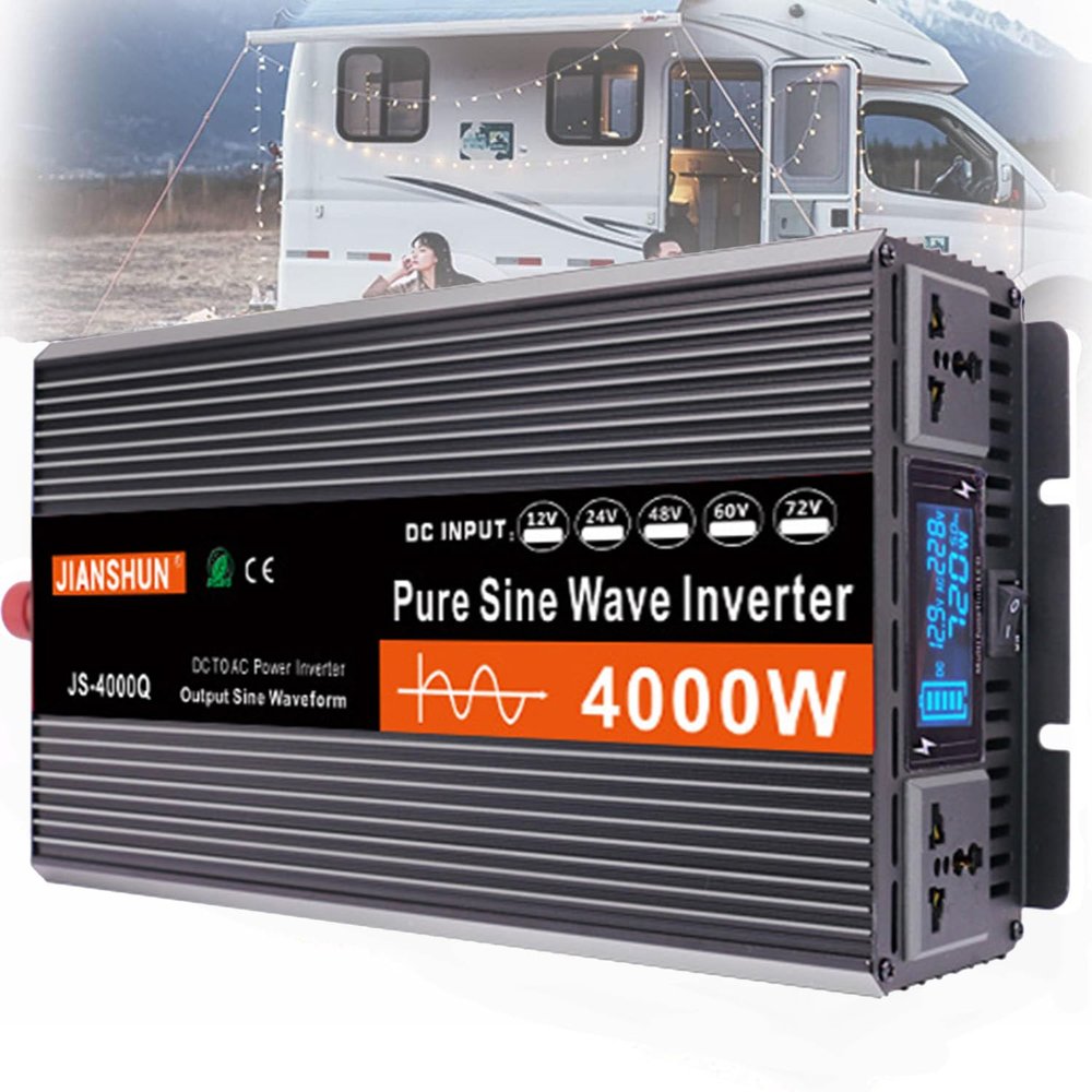 3000W 4000W 5000W 6000W Pure Sine Wave Inverter,DC 12V 24V to 110V AC Solar Power Inverters with AC Outlets,for Truck,RV,Vehicles,Car Solar System with LCD Display,4000W-24V