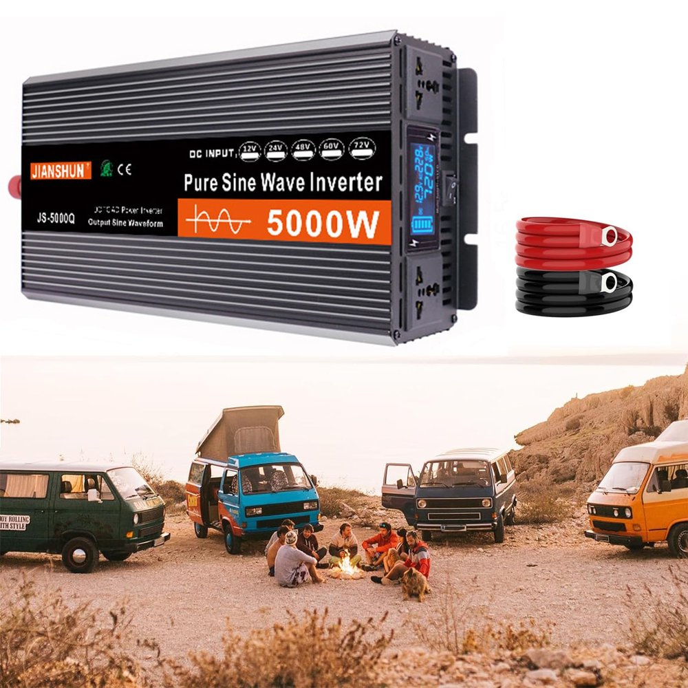 3000W 4000W 5000W 6000W Pure Sine Wave Power Inverter DC 12V 24V to 110V AC Converter with AC Charger Outlets,Car Solar Power Inverters with LCD Display for Home RV Truck,5000W-24V