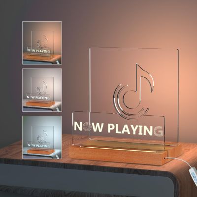 Primo Lines Now Playing Vinyl Record Stand,Light Up Wooden Vinyl Record Holder Display with Acrylic Plane, 3-Color Temperature Stepless Dimmable Lighting Vinyl Stand for Albums, cd, Ipad
