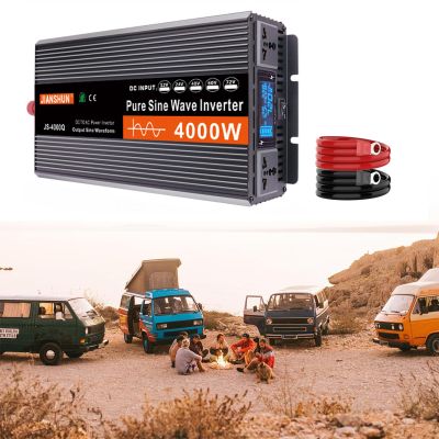 3000W 4000W 5000W 6000W Pure Sine Wave Power Inverter DC 12V 24V to 110V AC Converter with AC Charger Outlets,Car Solar Power Inverters with LCD Display for Home RV Truck,4000W-24V