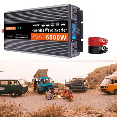3000W 4000W 5000W 6000W Pure Sine Wave Power Inverter DC 12V 24V to 110V AC Converter with AC Charger Outlets,Car Solar Power Inverters with LCD Display for Home RV Truck,6000W-24V
