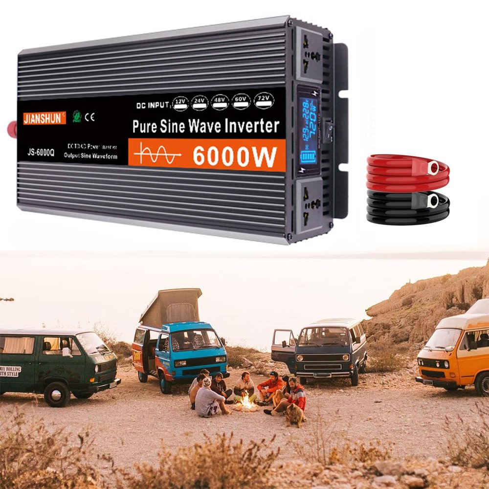 3000W 4000W 5000W 6000W Pure Sine Wave Power Inverter DC 12V 24V to 110V AC Converter with AC Charger Outlets,Car Solar Power Inverters with LCD Display for Home RV Truck,6000W-24V