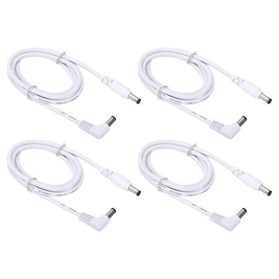 PATIKIL 3Ft 5.5mm x 2.1mm Male to Male DC Power Extension Cable, 4 Pcs Wire Adapter 90 Degree Right Angle Cord for LED Strip Router Surveillance Camera, White