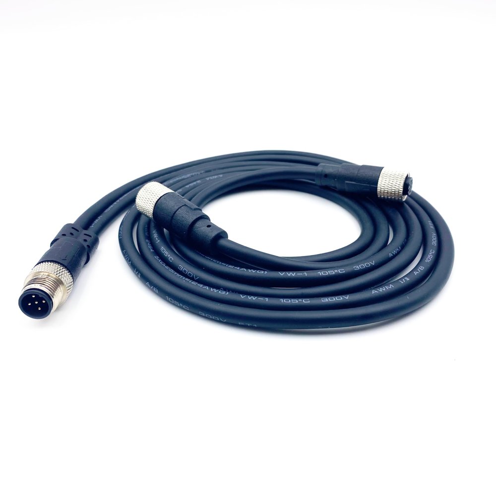 BOUUNCIY M12 5 Pins Connector Cable, Male to Dual Female Circular Connector Molding Cable A Code Straight Industrial Molded Wire IP67 Waterproof Unshielded PVC Wire 60V 4A AC/DC 1Meter (3.28ft)
