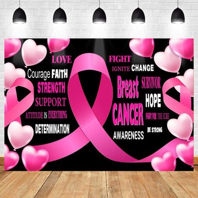 Breast Cancer Awareness Banner Backdrop for Pink Ribbon Party Decor, Breast Cancer Awareness Banner Decorations for Photography Background, Pink Ribbon Walk Charity Theme Party Supplies 9x6ft