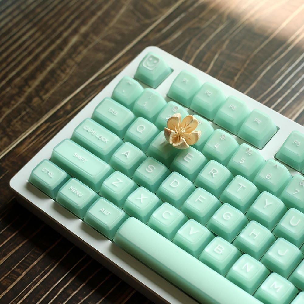 Pusakoa 142 Keys Milky Green Translucent Keycaps SA Profile PBT Double Shot Theme Keycaps Set Fit for 60% 65% 75% 98% 108% Cherry Mx Switches Mechanical Keyboard