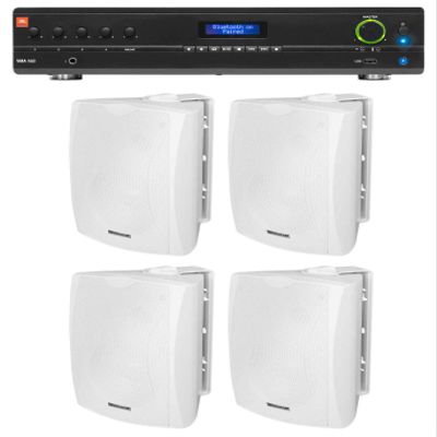 Audiosavings Bundle: (1) JBL VMA160 60-Watt 70 Volt 70V Mixer/Amplifier with Bluetooth Bundle with (4) Rockville WET-6W 70V 6.5" IPX55 Commercial Indoor/Outdoor Wall Speaker - White (5 Item)