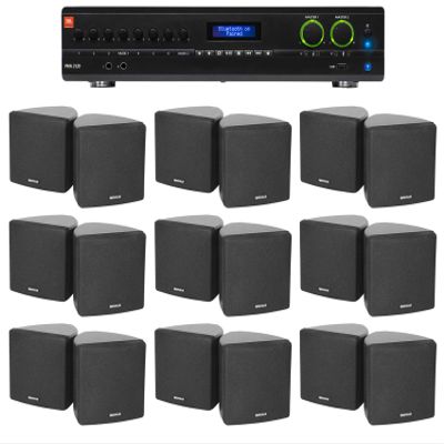 Audiosavings Bundle: (1) JBL VMA2120 2-Ch. Commercial/Restaurant 120W 70V Bluetooth Amplifier Bundle with (18) Cube by Rockville Pair of 3.5" Black Commercial 70v Swivel Wall Mount Speakers (19 Item)