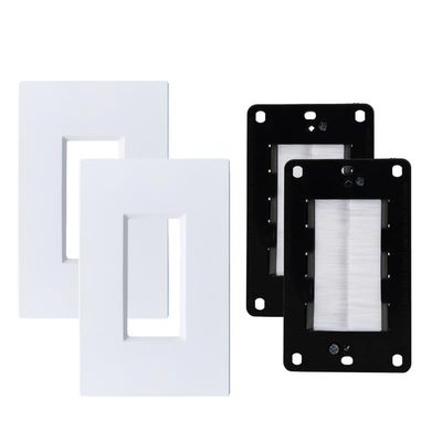 2 Pack Screw less Brush wall plate cable pass through with Brackets - In Wall Cable Management kit - Snap-on Single Gang Wall Cover Plate for Low Voltage Cables - TV Cord Hider for Wall Mounted TV