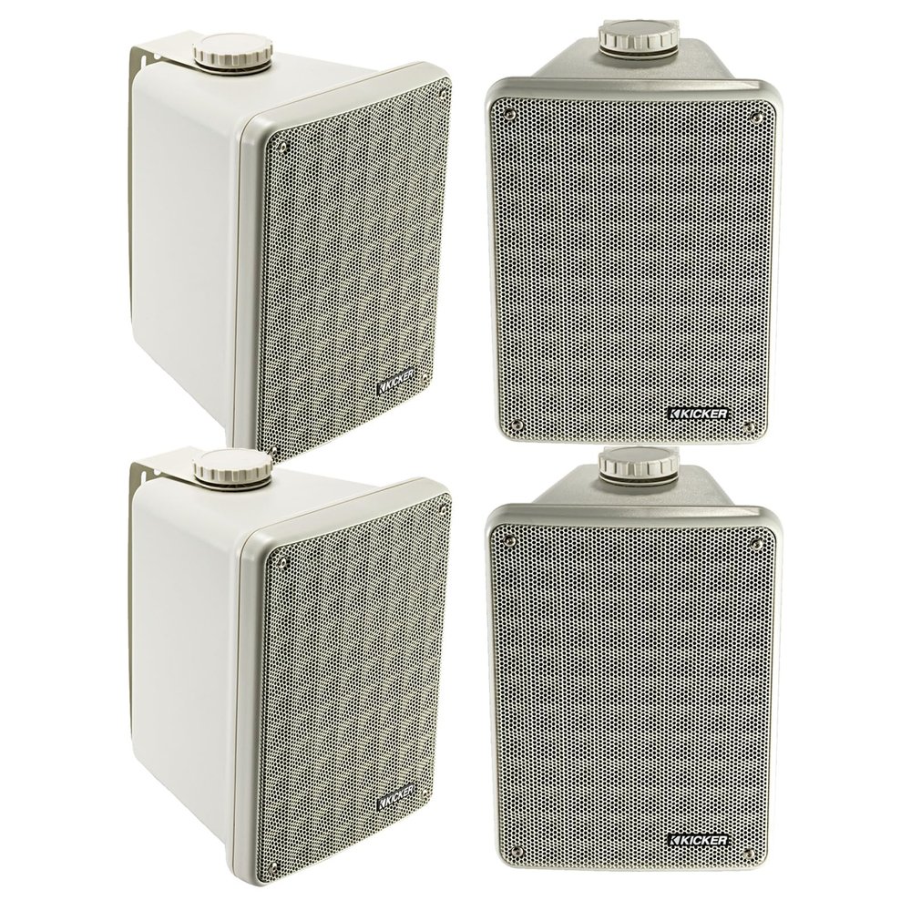 KICKER KB6 6.5" 150 Watt Peak Power 2-Way Full-Range Indoor/Outdoor Gray Stereo Speakers (Qty 4)