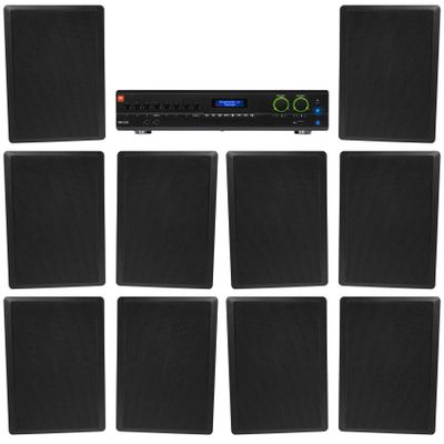 Audiosavings Bundle: (1) JBL VMA2120 2-Ch. Commercial/Restaurant 120W 70V Bluetooth Amplifier Bundle with (10) Rockville RockSlim 70B Black 5.25" 70v Commercial Restaurant Wall Speakers (11 Item)