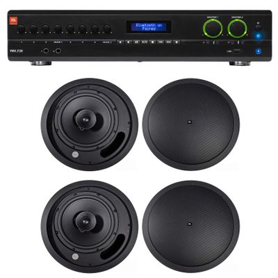 Audiosavings Bundle: (1) JBL VMA2120 2-Ch. Commercial/Restaurant 120W 70V Bluetooth Amplifier Bundle with (4) JBL Control 18C/T-BK 8" 70v Commercial Black Ceiling Speakers for Restaurant (5 Item)