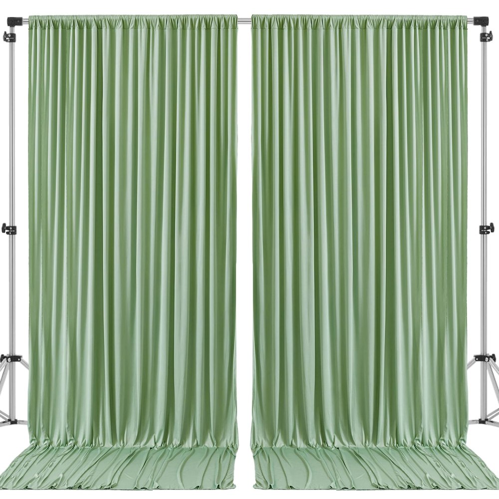 10x10 Sage Green Backdrop Curtain for Wedding Birthday, Wrinkle-Free Polyester Fabric Green Backdrop Drapes for Baby Shower Parties Photo Photography Decoration 5ft x 10ft,2 Panels