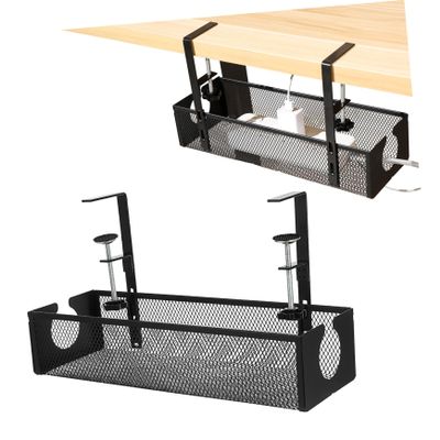 CAXUSD Cable Management Under Desk Carbon Steel Desk Cord Organizer Tray Space-Saving Wire Storage Rack Office Cable Organizer