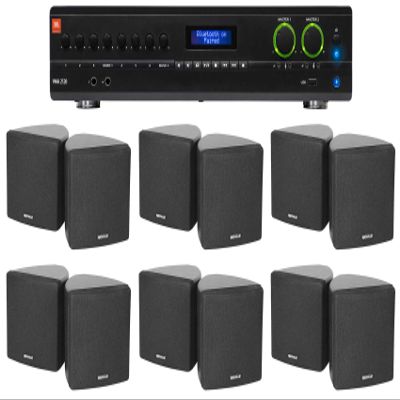 Audiosavings Bundle: (1) JBL VMA2120 2-Ch. Commercial/Restaurant 120W 70V Bluetooth Amplifier Bundle with (10) Cube by Rockville Pair of 3.5" Black Commercial 70v Swivel Wall Mount Speakers (11 Item)