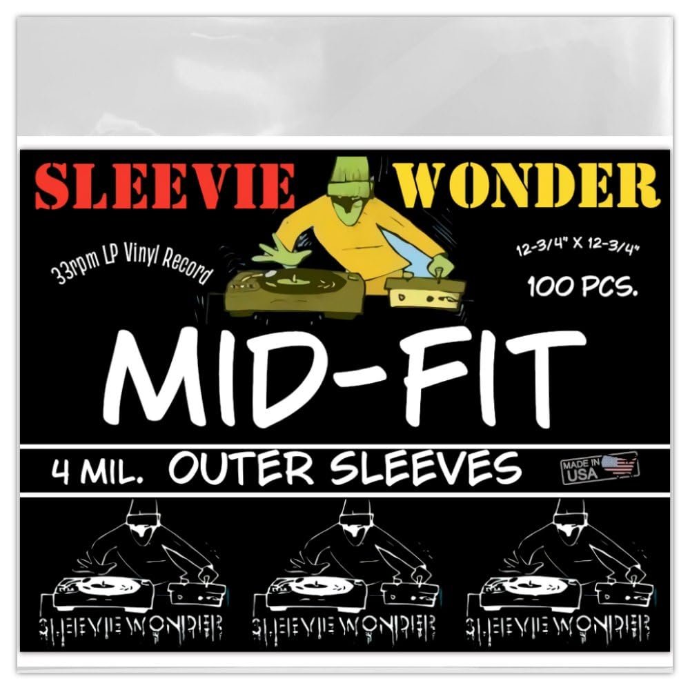 100 LP Outer Sleeves - Mid Fit 4mil USA Polyethylene - Thick Strong Plastic for 33rpm 12" Vinyl Record Albums 12-3/4" x 12-3/4" (+1 Free Dj Sticker)