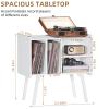 LELELINKY Record Player Stand,Vinyl Record Storage Table with 4 Cabinet Up to 120 Albums,Mid-Century Turntable Stand with Wood Legs,White Vinyl Holder Display Shelf for Bedroom Living Room view 3