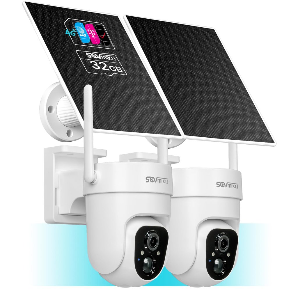 Sovmiku 2CQ3 4G LTE Cellular Security Camera Wireless Outdoor, $14.9/Month for Unlimited Data, Easy to Setup, IP65 Waterproof,No Wi-Fi Surveillance Cam Two Way Audio, Color Night Vision, 32GB Included