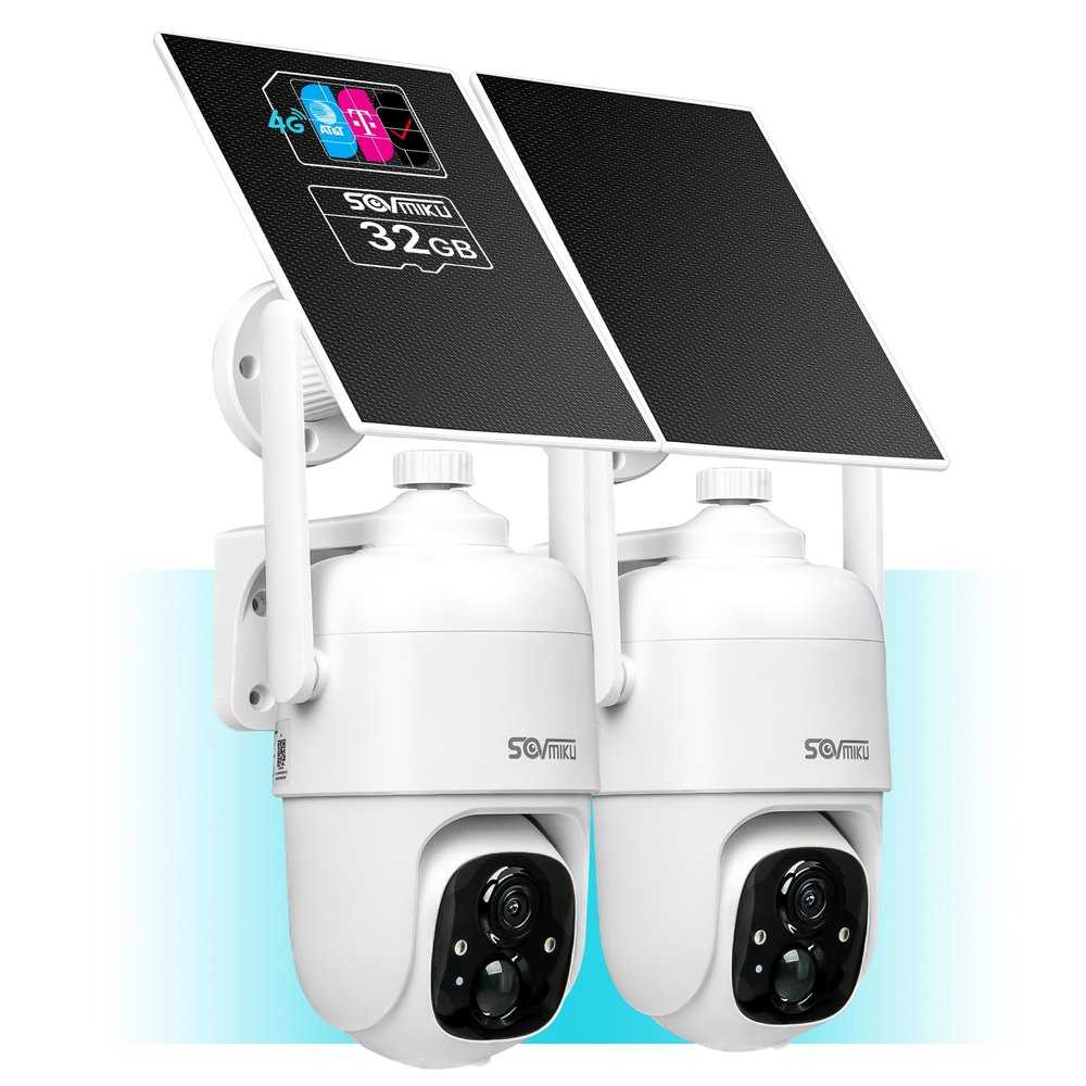 Sovmiku 2C1 4G LTE Cellular Security Camera Wireless Outdoor, $14.9/Month for Unlimited Data, Easy to Setup, IP65 Waterproof, No Wi-Fi Surveillance Cam Two Way Audio, Color Night Vision, 32GB Included