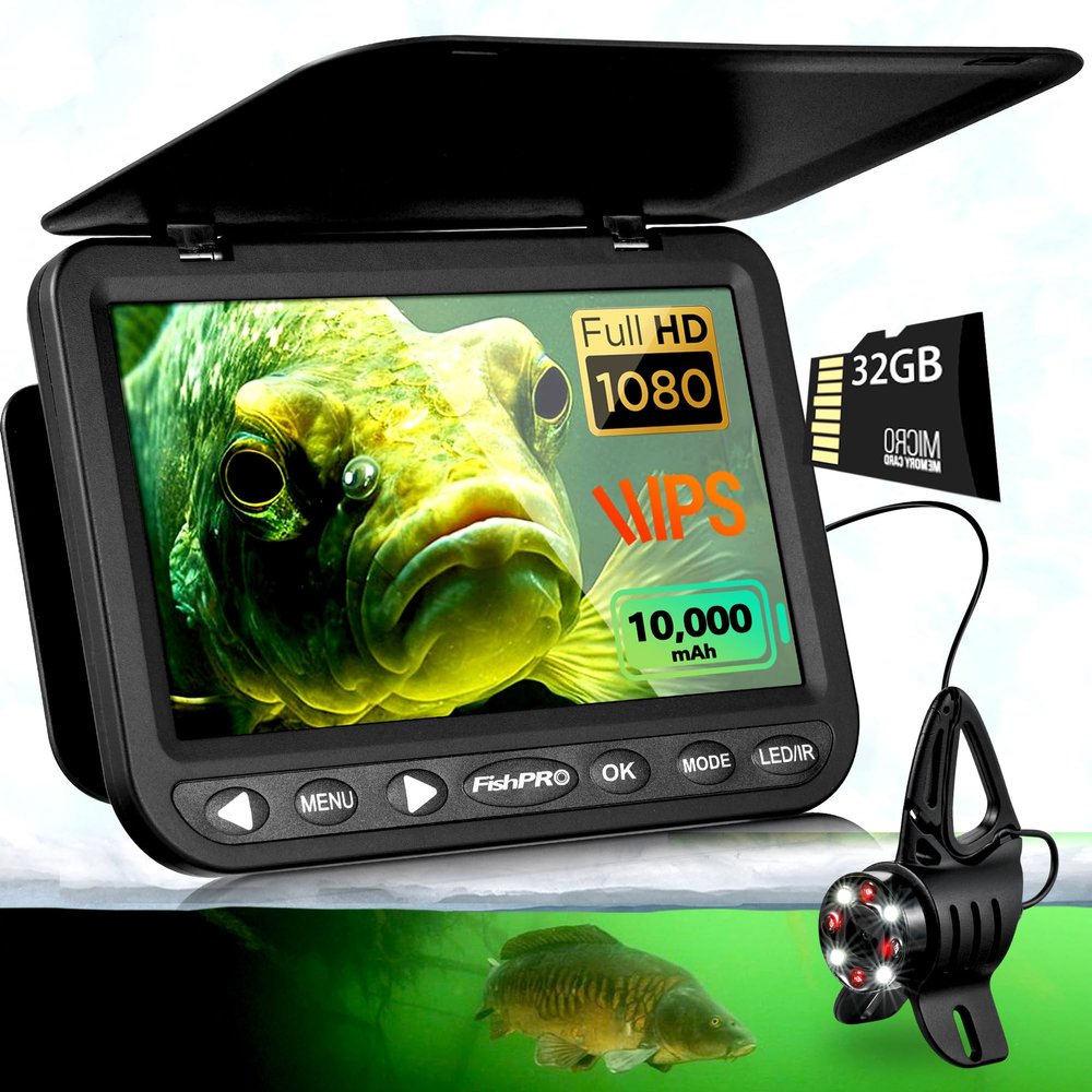 [FishPRO 2026 Upgrade] NO.1 HD 1080P Underwater Fishing Camera 7'' IPS- DVR-32GB, w/10,000mAh(Ease To Use), Ice Fishing Camera Underwater, Fish Finder Camera for Boat Ice Lake Fish, USB-C/LED+IR/82ft