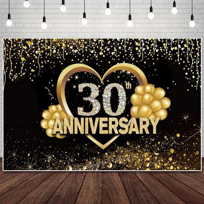 30th Anniversary Backdrop Wedding Anniversary Decorations Backdrop Black Gold 30th Anniversary Banner Backdrop Happy 30 Anniversary Party Supplies Party Banner Photography Background 10x8ft